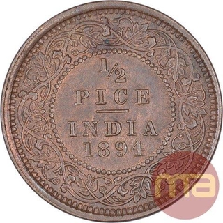 Copper Half Pice Coin of Victoria Empress of Calcutta Mint of 1894.