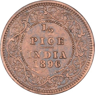 Copper Half Pice Coin of Victoria Empress of Calcutta Mint of 1896.