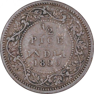 Copper Half Pice Coin of Victoria Empress of Calcutta Mint of 1899.