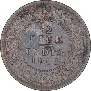 Copper Half Pice Coin of Victoria Empress of Calcutta Mint of 1901.