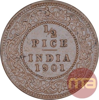 Copper Half Pice Coin of Victoria Empress of Calcutta Mint of 1901.