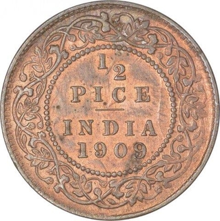 Bronze Half Pice Coin of King Edward VII of Calcutta Mint of 1909.