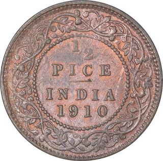 Bronze Half Pice Coin of King Edward VII of Calcutta Mint of 1910.   