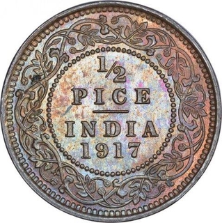 Bronze Half Pice Coin of King George V of Calcutta Mint of 1917.