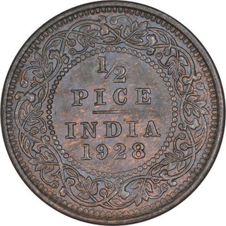 Bronze Half Pice Coin of King George V of Bombay Mint of 1928.