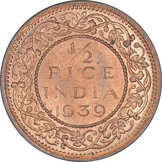 Bronze Half Pice Coin of King George VI of Calcutta Mint of 1939.