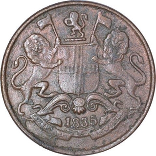 Copper One Quarter Anna Coin of East India Company of Calcutta Mint of 1835.