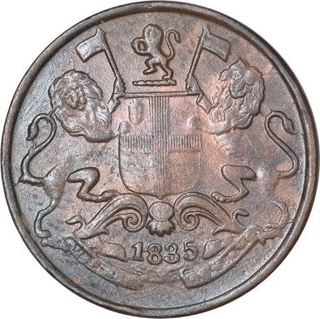 Copper One Quarter Anna Coin of East India Company of Madras Mint of 1835.