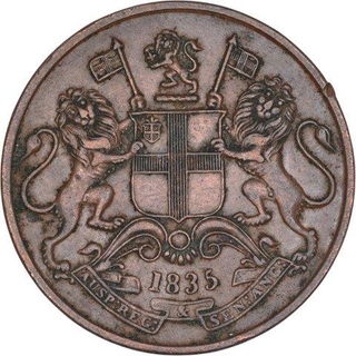 Copper One Quarter Anna Coin of East India Company of Calcutta Mint of 1835.