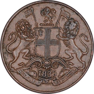 Copper One Quarter Anna Coin of East India Company of Calcutta Mint of 1835.