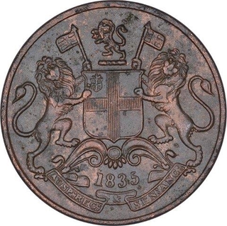 Rare Copper One Quarter Anna Coin of East India Company of Calcutta Mint of 1835.