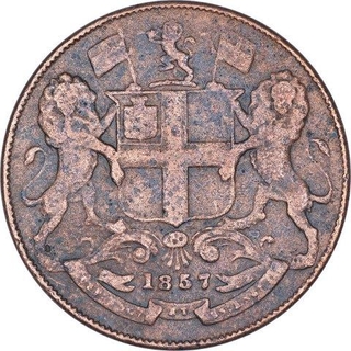 Copper One Quarter Anna Coin of East India Company of Birmingham Mint of 1857.