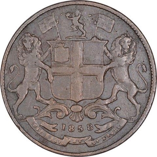 Copper One Quarter Anna Coin of East India Company of Birmingham Mint of 1858.