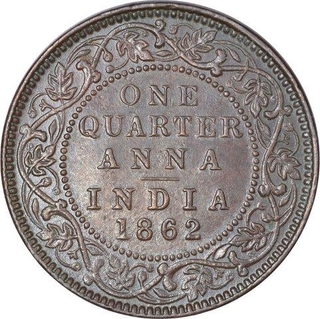 Copper One Quarter Anna Coin of Victoria Queen of Calcutta Mint of 1862.