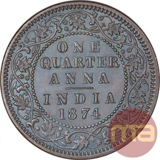 Copper One Quarter Anna Coin of Victoria Queen of Calcutta Mint of 1874.