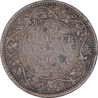 Rare Copper One Quarter Anna Coin of Victoria Queen of Bombay Mint of 1875.