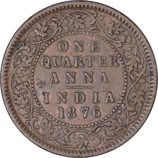 Rare Copper One Quarter Anna Coin of Victoria Queen of Calcutta Mint of 1876.