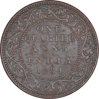 Copper One Quarter Anna Coin of Victoria Empress of Bombay Mint of 1884.