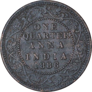 Copper One Quarter Anna Coin of Victoria Empress of Bombay Mint of 1886.