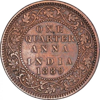 Copper One Quarter Anna Coin of Victoria Empress of Calcutta Mint of 1889.