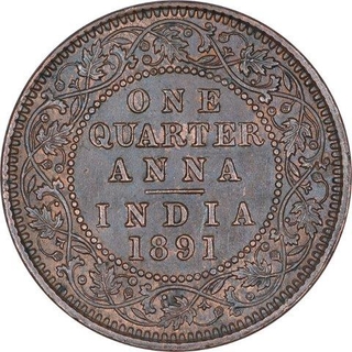 Copper One Quarter Anna Coin of Victoria Empress of Calcutta Mint of 1891.