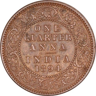 Copper Quarter Anna Coin of Victoria Empress of Calcutta Mint of 1894.