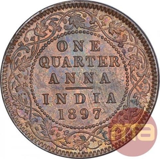 Copper One Quarter Anna Coin of Victoria Empress of Calcutta Mint of 1897.