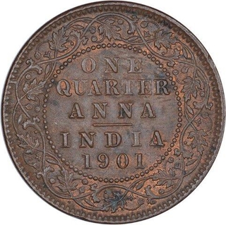 Copper One Quarter Anna Coin of Victoria Empress of Calcutta Mint of 1901.