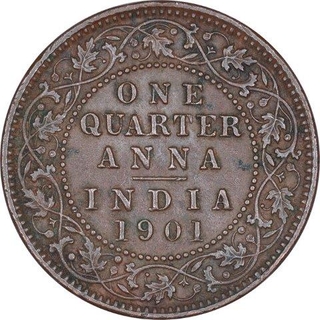 Copper One Quarter Anna Coin of Victoria Empress of Calcutta Mint of 1901.