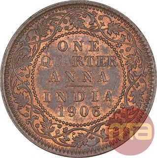 Copper One Quarter Anna Coin of King Edward VII of Calcutta Mint of 1906.