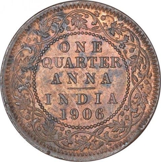 Copper One Quarter Anna Coin of King Edward VII of Calcutta Mint of 1906.