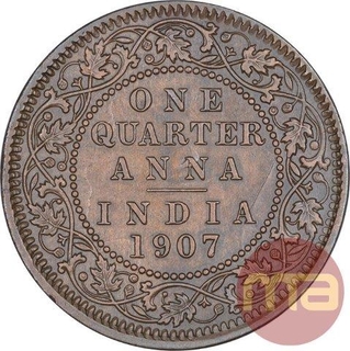 Bronze One Quarter Anna Coin of King Edward VII of Calcutta Mint of 1907.