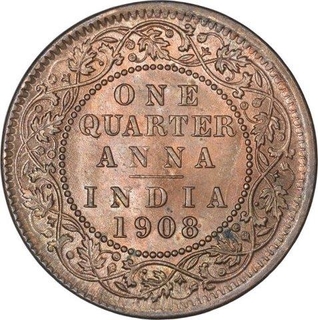 Bronze One Quarter Anna Coin of King Edward VII of Calcutta Mint of 1908.