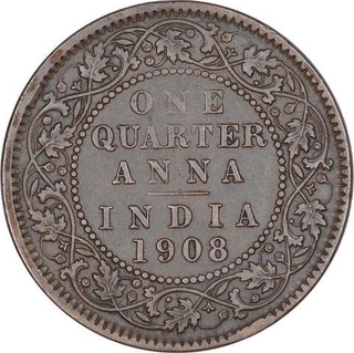 Bronze One Quarter Anna Coin of King Edward VII of Calcutta Mint of 1908.