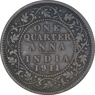 Bronze One Quarter Anna Coin of King George V of Calcutta Mint of 1911.