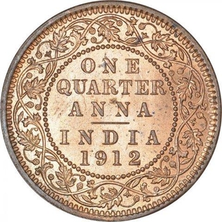 Bronze One Quarter Anna Coin of King George V of Calcutta Mint of 1912.