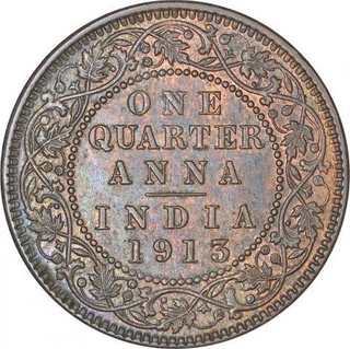 Bronze  One Quarter Anna Coin of King George V of Calcutta Mint of 1913.