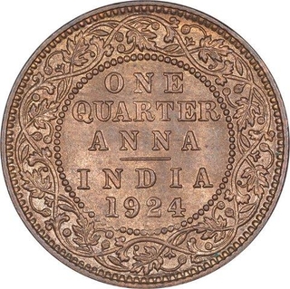 Bronze One Quarter Anna Coin of King George V of Bombay Mint of 1924.