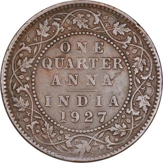 Bronze One Quarter Anna Coin of King George V of Calcutta Mint of 1927.