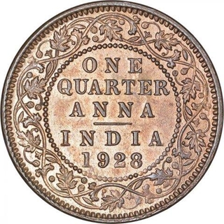 Bronze One Quarter Anna Coin of King George V of Calcutta Mint of 1928.