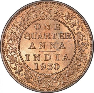 Bronze One Quarter Anna Coin of King George V of Bombay Mint of 1930.