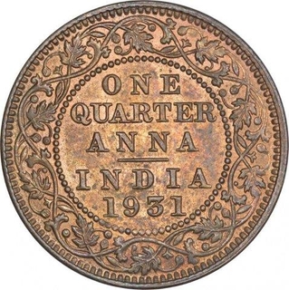 Bronze One Quarter Anna Coin of King George V of Calcutta Mint of 1931.