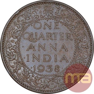 Bronze One Quarter Anna Coin of King George VI of Bombay Mint of 1938.