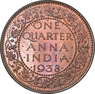 Bronze One Quarter Anna Coin of King George VI of Bombay Mint of 1938. 