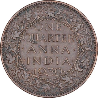 Bronze One Quarter Anna Coin of King George VI of Calcutta Mint of 1939.