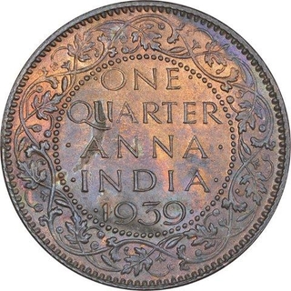 Bronze One Quarter Anna Coin of King George VI of Calcutta Mint of 1939.