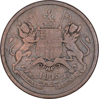 Rare Copper Half Anna Coin of East India Company of Calcutta Mint of 1845.