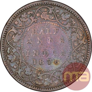 Copper Half Anna Coin of Victoria Queen of Calcutta Mint of 1876.