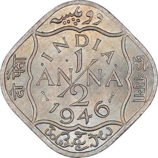 Cupro Nickel Half Anna Coin of King George VI of Bombay Mint of 1946.