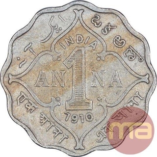 Cupro Nickel One Anna Coin of King Edward VII of Calcutta Mint of 1910.